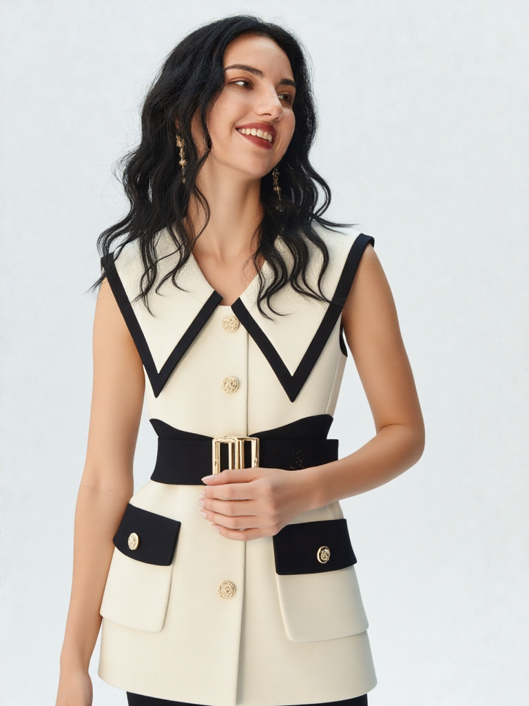 Serena | Two-Tone Belted Waistcoat