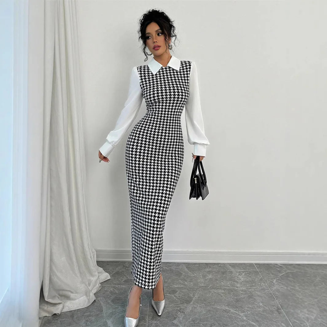 Celene | Houndstooth Midi Dress