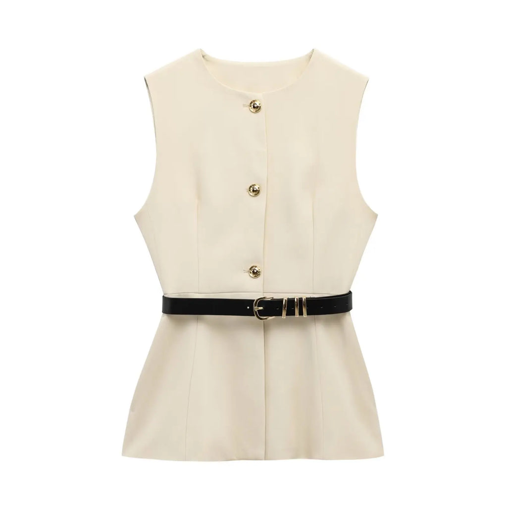 Noelle | Belted Crepe Vest