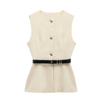 Noelle | Belted Crepe Vest