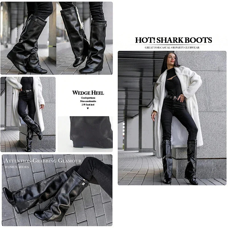 Noire Sculpted Leather Slouch Boots