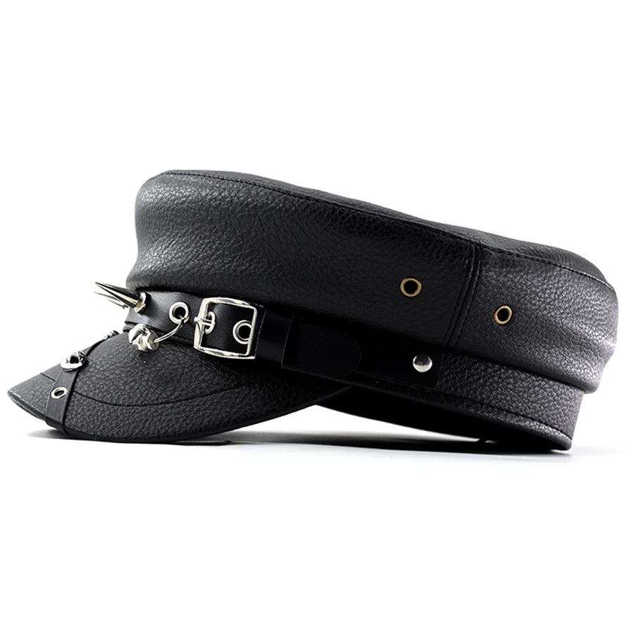 Raven Studded Leather Cap
