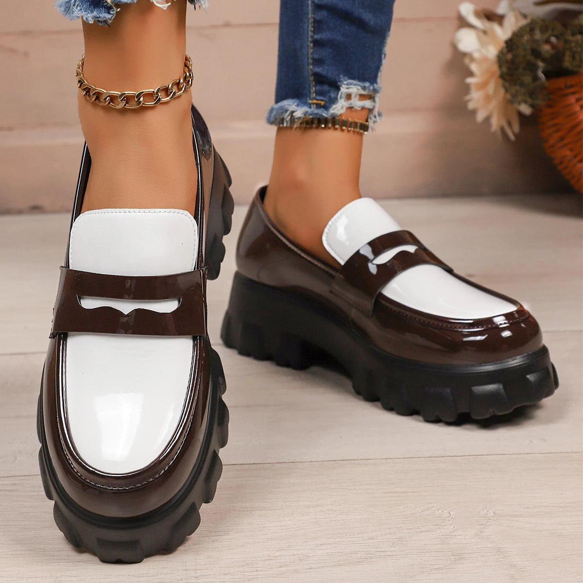 Liora | Two-Tone Platform Loafers