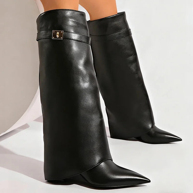 Noire Sculpted Leather Slouch Boots
