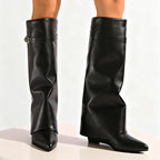 Noire Sculpted Leather Slouch Boots