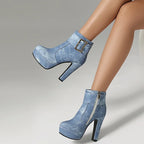 Azure Denim Platform Ankle Boots