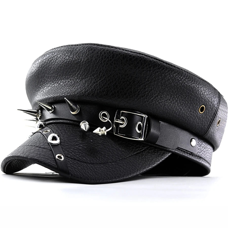 Raven Studded Leather Cap