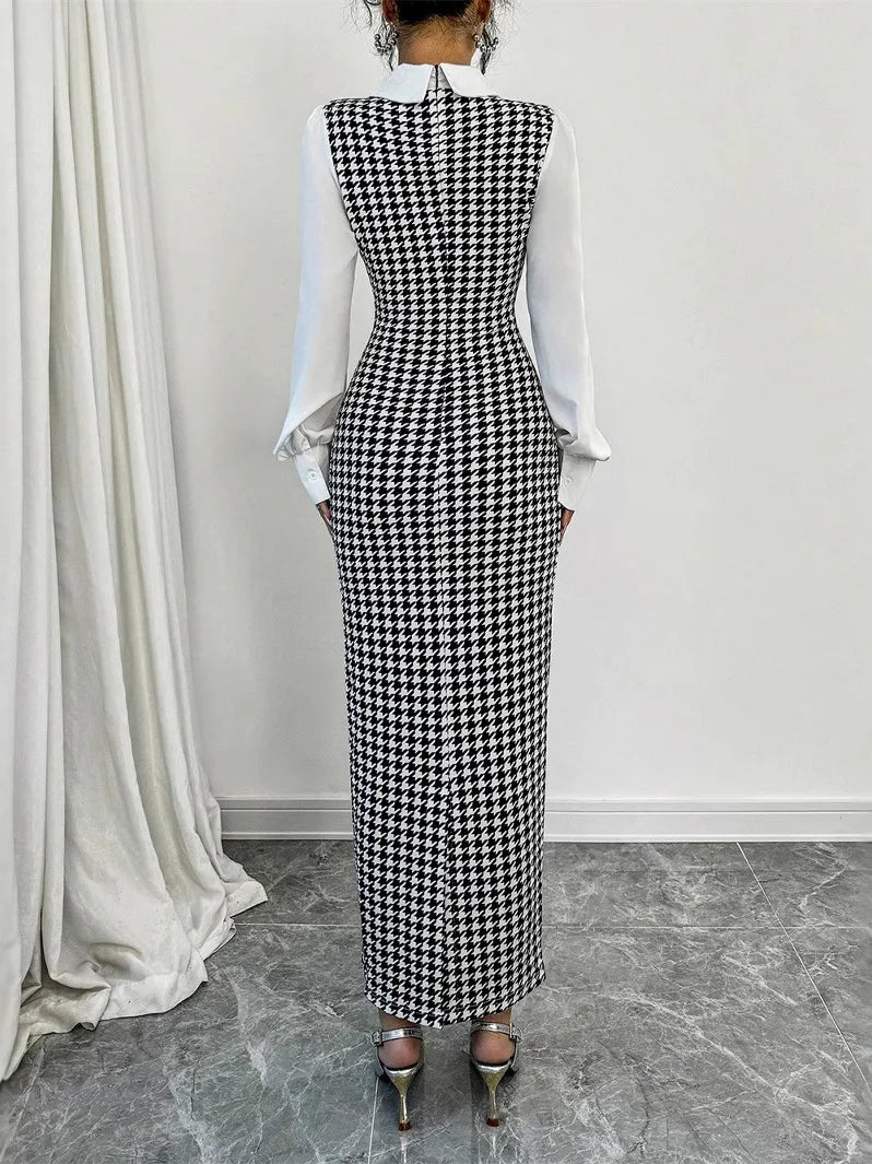 Celene | Houndstooth Midi Dress