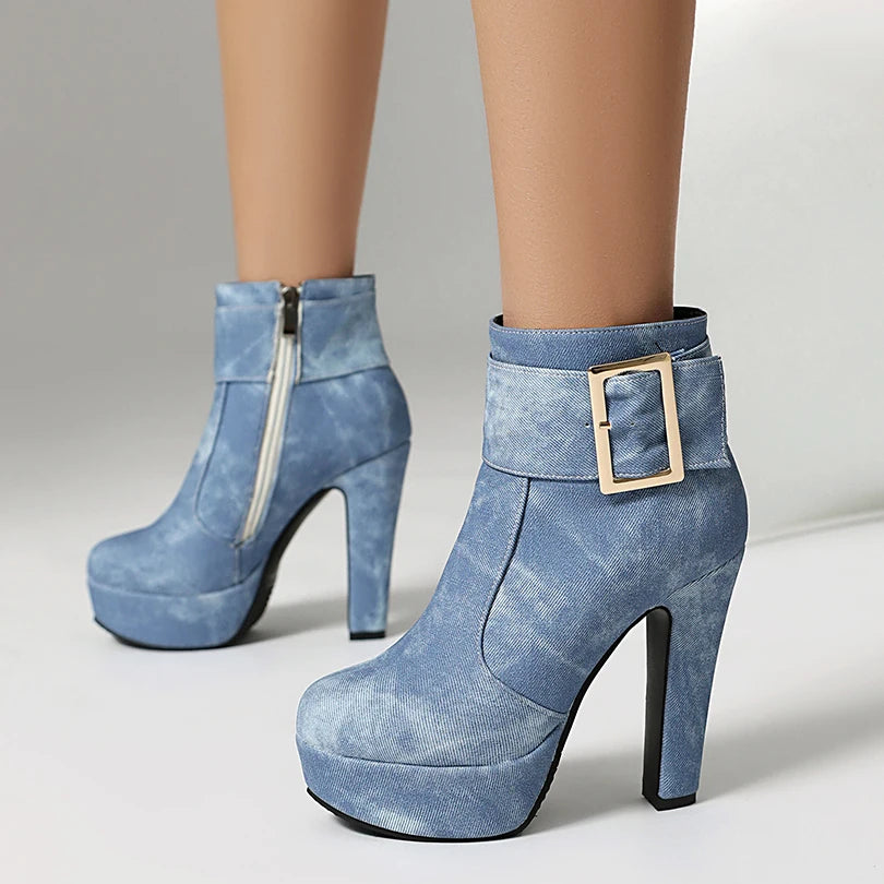 Azure Denim Platform Ankle Boots