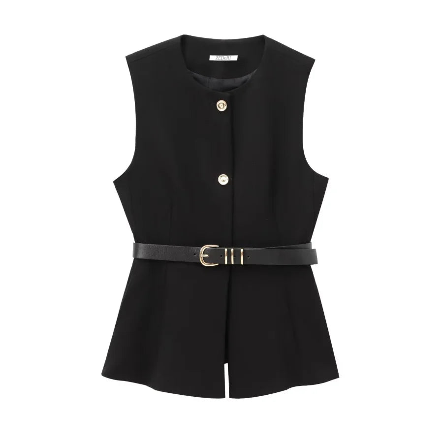 Noelle | Belted Crepe Vest