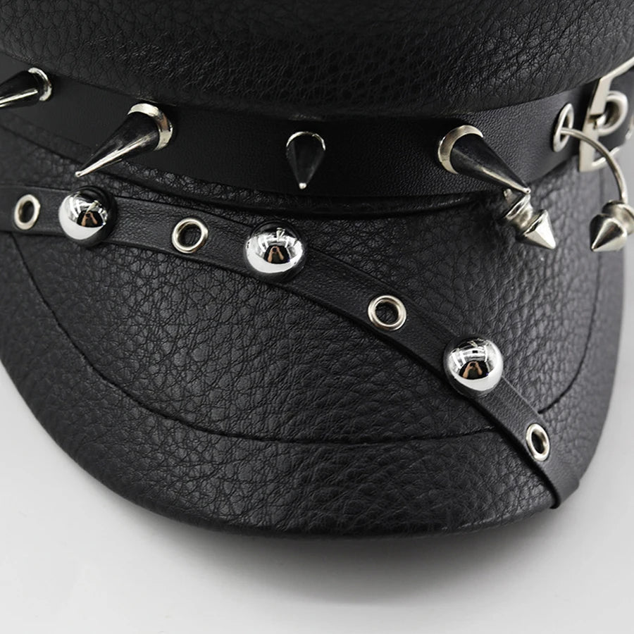 Raven Studded Leather Cap