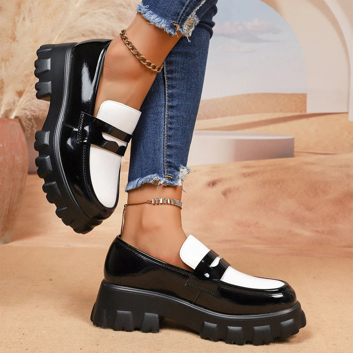 Liora | Two-Tone Platform Loafers