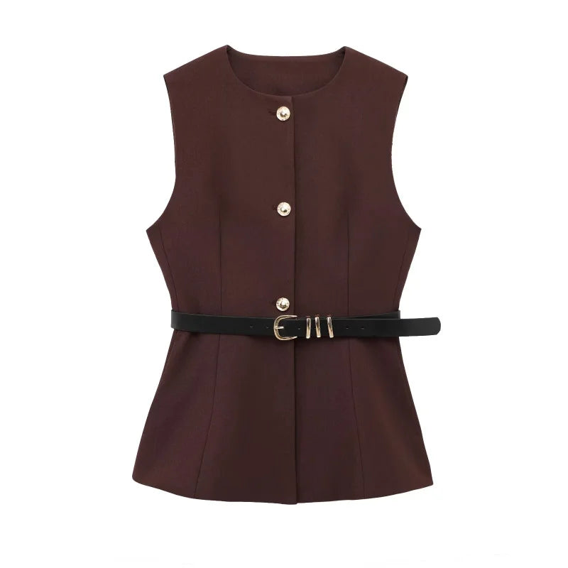 Noelle | Belted Crepe Vest