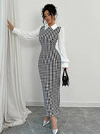 Celene | Houndstooth Midi Dress