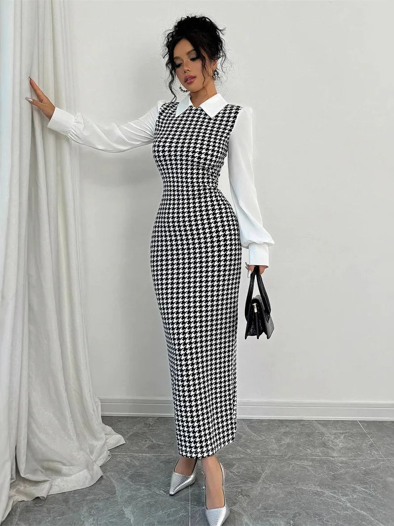 Celene | Houndstooth Midi Dress