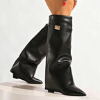 Noire Sculpted Leather Slouch Boots